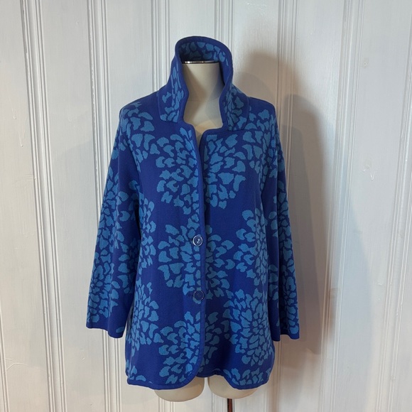 Isaac Mizrahi Sweaters - ISAAC MIZRAHI Blue Floral Knit Cardigan Vest - Size 2X